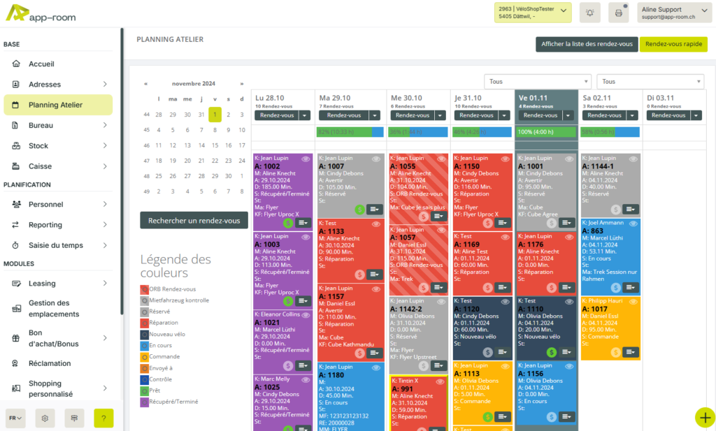 Planning Atelier avec vue d’ensemble